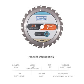 Luckyway 3-Pack 7-1/4 Inch 24T Framing & 40T Crosscutting & 60T Finish with 5/8 Inch Arbor TCT Circular Saw Blade for Cutting Wood