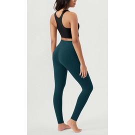 ODODOS 2-Pack Buttery Soft Full Length Lounge Yoga Leggings with Pockets for Women, 28" High Waist Yoga Pants, Black+Forest Teal, Large