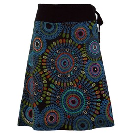 Guru-Shop Embroidered, Knee-Length Skirt, Boho Chic, Retro Mandala - Ladies’ Cotton Skirt / Short Alternative Clothing - Skort S/M (38)