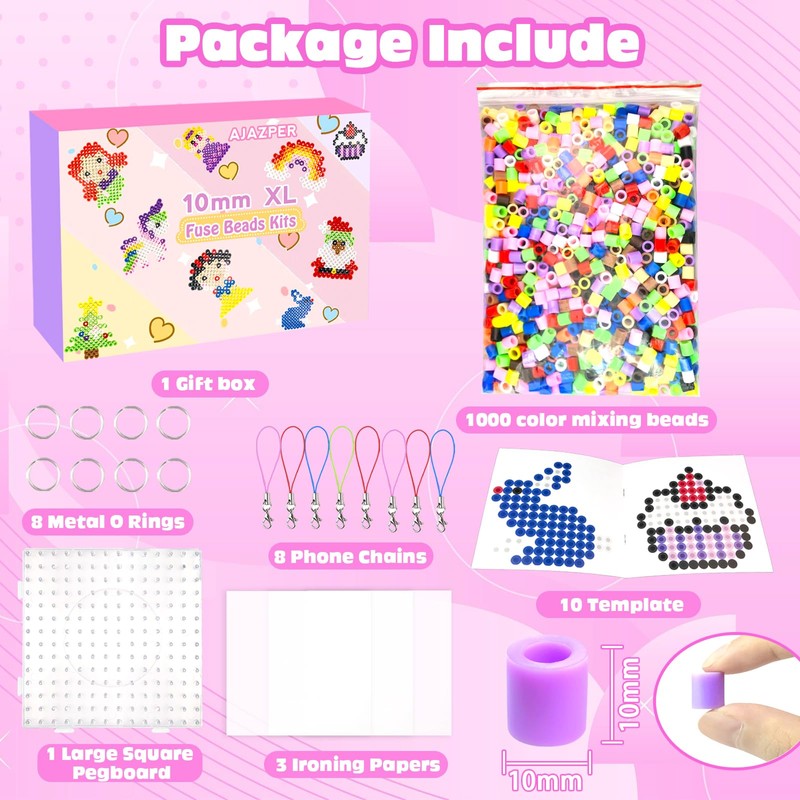 Fuse Beads Kit - 10mm Fuse Beads Set with Pegboards,