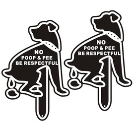 2 Pack No Poop Dog Signs for Yard - 11"x8.3" Aluminum Be Respectful Sign with Stake Double Sided for Lawn Weatherproof and Outdoor Use