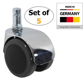hjh OFFICE 2 inch Office Chair Wheels 7/16 inch Stem Diameter (Set of 5) Design Chrome Casters, for Hard Floors