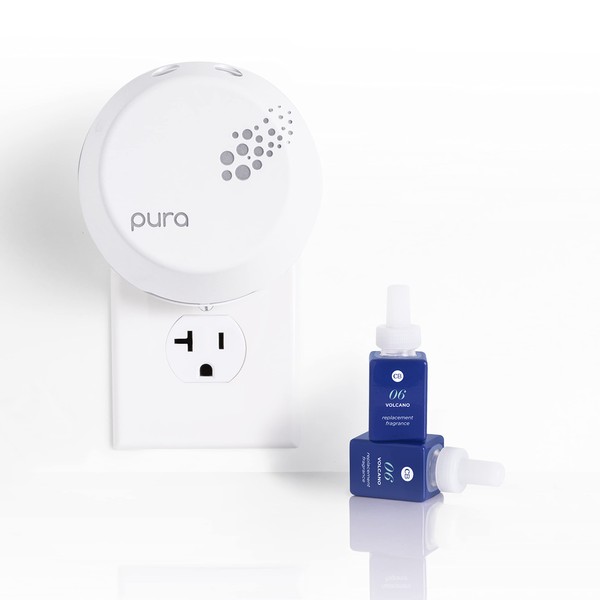 Capri Blue Pura Smart Home Plug-in Diffuser Kit: 1 App-Controlled Aromatherapy Diffuser + 2 Volcano Diffuser Fragrance Refill Vials – (0.34 oz)