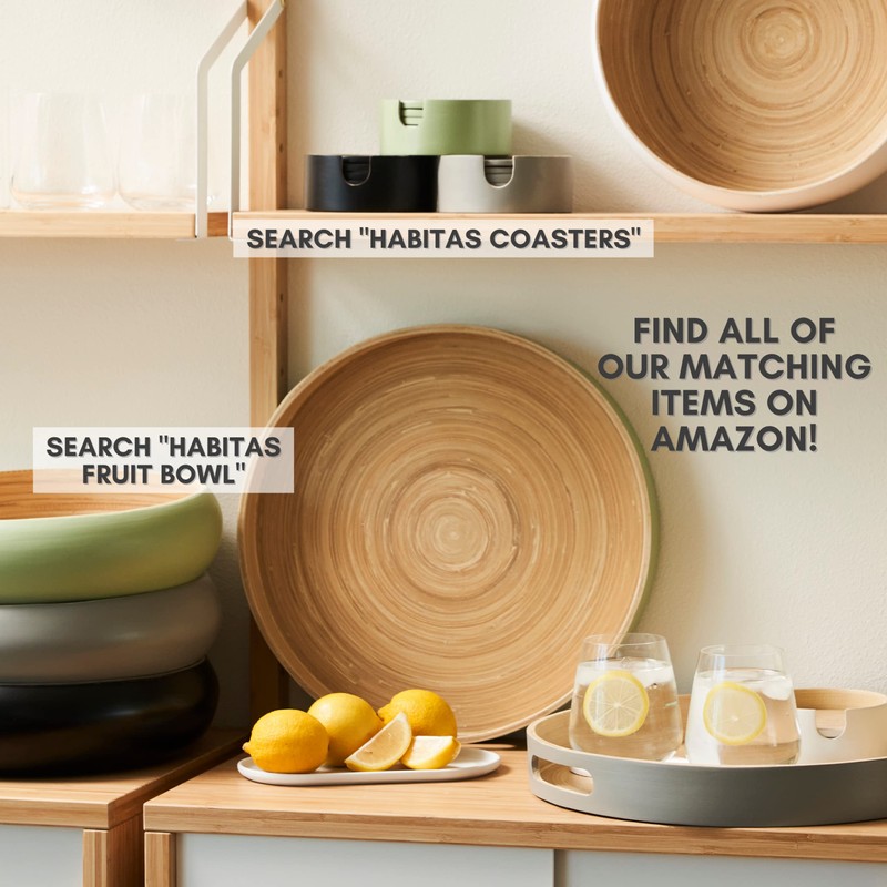 HABITAAS Spun Bamboo Round Wooden Tray, Blue, 13.75 Inches