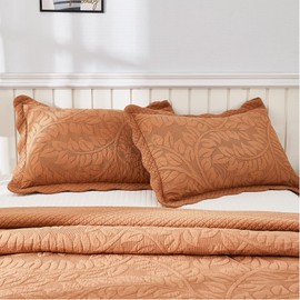 MarCielo 2-Piece 100% Cotton Quilted Pillow Shams Embroidered Farmhouse Pillow Shams (King, Royal Orange)