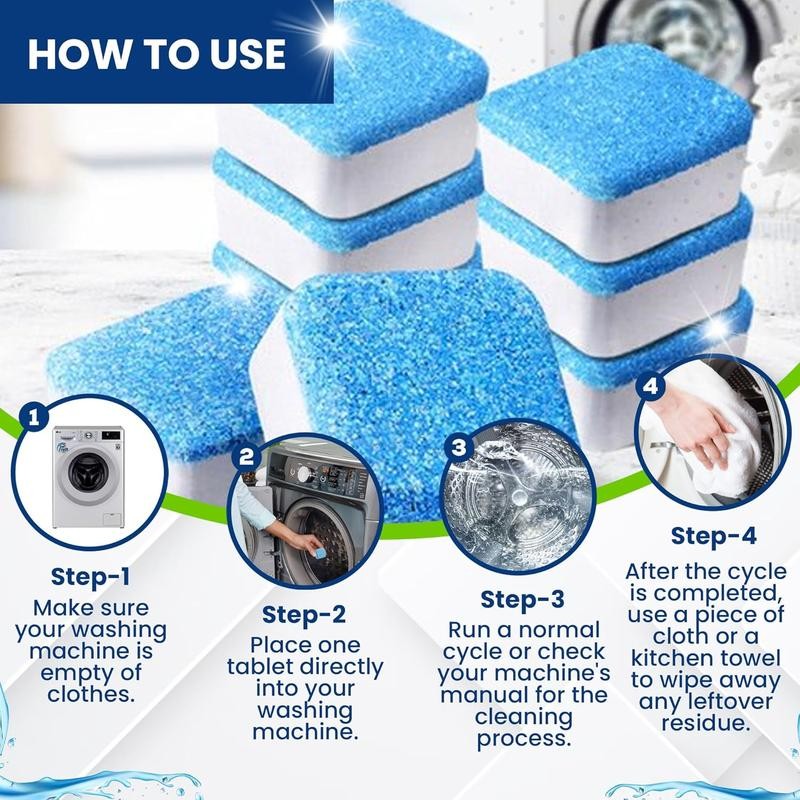 Washing Machine Cleaner Tablets 12-Pack – 1-Year Supply, Septic Safe