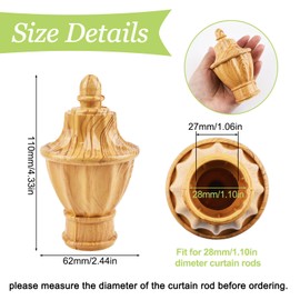 UFURMATE Curtain Finials, 6Pcs Yellow Wood Pattern Plastic Drapery Rail Pole Head Cap Decorative Window Curtain Rod Pole Finials Ends, Fits Dia. 28mm/1.1in Rods (Trophy Shape)