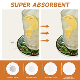 Coasters Set of 6-4in Diameter Absorbent Ceramics Coasters with Holder-Plant Flowers Style Drink Coasters for Tabletop Protection-Coffee Bar Accessories & Home Decor-Housewarming Gifts for New Home