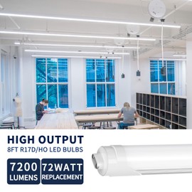 JESLED R17D/HO 8FT LED Bulbs, Rotate Tube Light Bulb 8 Foot, 5000K Daylight 72W, 7200LM, 110W Equivalent F96T12/DW/HO, Frosted Cover, T8/T10/T12 Replacement, Dual-End Powered, Ballast Bypass(4 Pack)