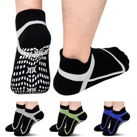 PUTUO Men's Yoga Socks Stopper Socks: Non-Slip Short Cotton Socks with ABS Nubs for Men Ideal for Yoga Pilates Fitness Trampoline & Home, striped, 47 - 50