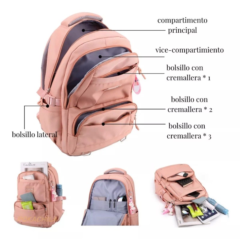 Pokachila Mochila Escolar Antirrobo Impermeable De Moda Para Niñas Segundarias