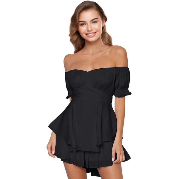 Off the Shoulder Rompers for Women Dressy Short/Long Sleeve Romper