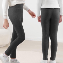 SPFASZEIV Girls Fleece Lined Leggings High Waist Thick Kids Warm Pants Full Length Cotton Leggings for Toddler 6-7 Years Dark Grey