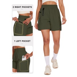 VUTRU Women's Hiking Cargo Shorts 6.7" Quick Dry Athletic Shorts Lightweight Outdoor Running Shorts with Pockets Green