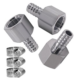 Beduan Stainless Steel 1/2" Hose Barb to 1/4" Female Home Brew Water Air Gas Fuel with Hose Clamps (Pack of 3)