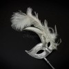 BeyondMasquerade Handheld Stick Venetian Masquerade Mask for Women Silver White