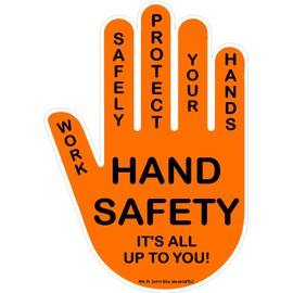 Hand Safety Notice ANSI Pinch Point Crush Lacerate Cut Warning White on Red Multicolor Finger Protection Label Sticker Decal Made in America 3.5 x 5 (Black on Orange)