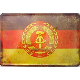 Tin Sign with Retro 19 Countries Flags DDR German Democratic Republic Flag 20 x 30 cm