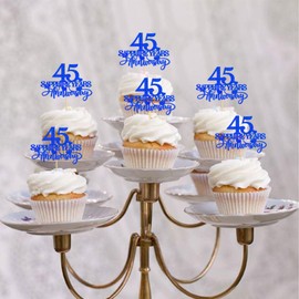 Keaziu - Juego de 24 adornos para cupcakes de 45 aniversario, 45 años de zafiro, aniversario, para cupcakes de 45 años, aniversario, boda, feliz 45 aniversario, cumpleaños, fiesta, decoración de pasteles, color azul