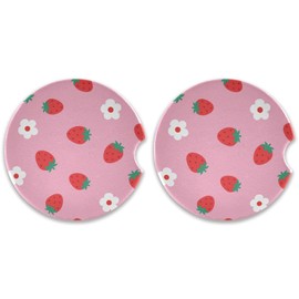 susiyo Car Coasters 2 Pack, 2.5inch Absorbent Ceramic Coaster for Cup Holder (Strawberry)