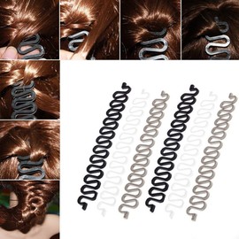 6PCS OPCC Fashion French Hair Styling Clip Stick Bun Maker Braid Tool Hair Accessories Twist Plait Hair Braiding Tool(Black,Gray and White)