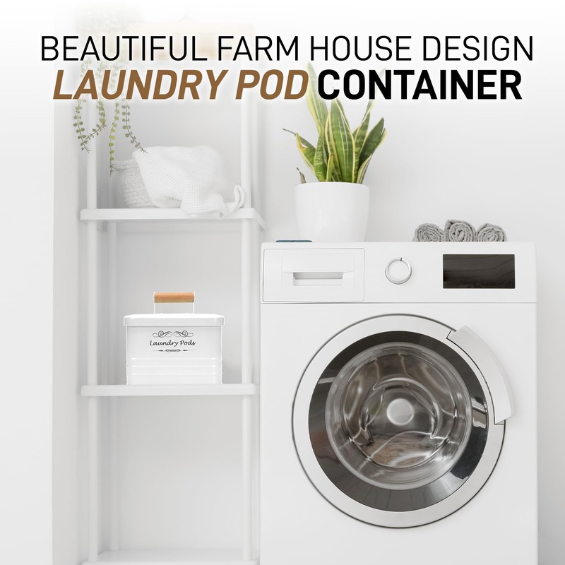 ElitaPro Modern Farmhouse Laundry Pods Container with Lid for Laundry