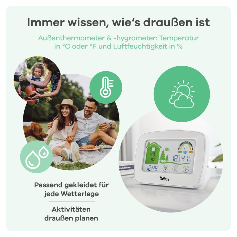 MEBUS Radio Controlled Weather Station with Outdoor Sensor, Thermometer/Hygrometer (Indoor/Outdoor),