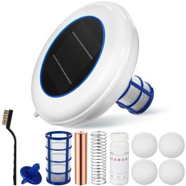 Qualirey 1 Set Solar Pool Ionizer Floating Water Cleaner and Purifier, Kill Algae in Pool, 85% Less Cl, with 4 Pcs Eliminating Ball for Fresh and Salt Water Pools Spas, Reusable (White)