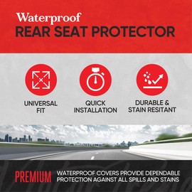 Motor Trend SpillGuard Waterproof Rear Bench Car Seat Cover, Red Stitching – Split Bench Rear Seat Protector with Neoprene Padding, Back Seat Cover for Kids & Dogs, Car Interior Covers