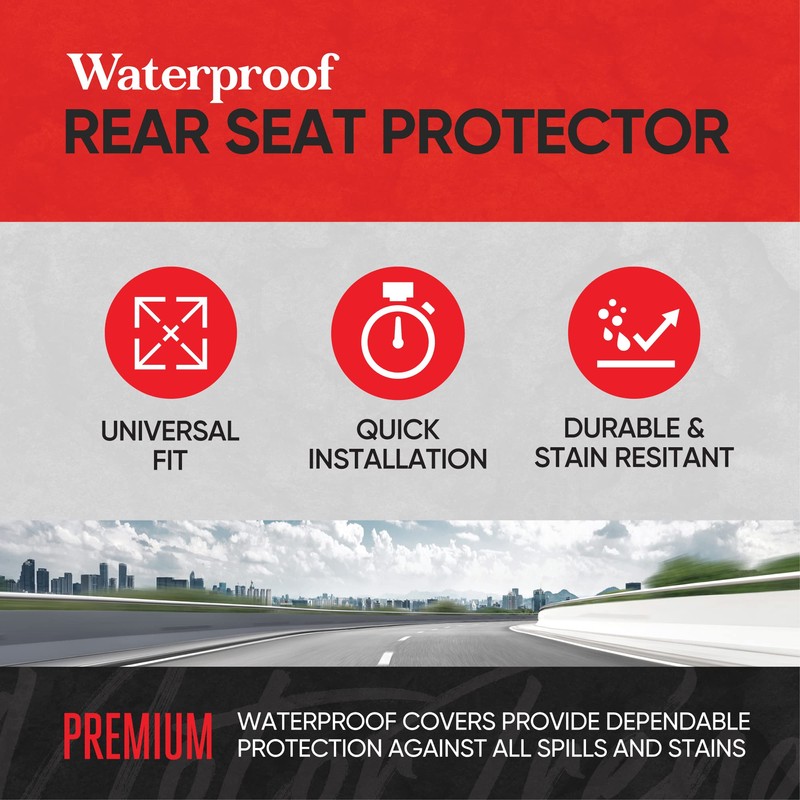Motor Trend SpillGuard Waterproof Rear Bench Car Seat Cover, Red
