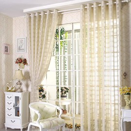 JAIJY 78" Volie Semi Screen 2Pc Tulle Backdrop Curtains Buffalo Check Striped Gingham Sheer Linen Fabric Window Curtain Panel Decorative Grommet Top Bedroom Drapes, 2 Panels, 78 inch Length, Beige
