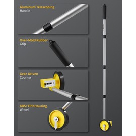 Measuring Wheel in Feet, Firecore Walking Distance Measuring Wheel for Construction Yard Landscaping, Aluminum Telescoping Handle with Carry Bag, Roller Counter Measure Range 0-999 ft