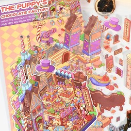 3D Scene Sticker – Kawaii Large Size Room Diorama Kit for Kids & Adults – DIY House Stickers for Journaling & Relaxation – Gift for Girls, Teens & Crafters (Chocolate Factory)
