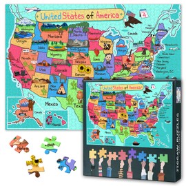 ‌Jigsaw Puzzle for Adults 1000 Piece Cartoon USA Map Artwork with Whimsical State Illustrations & Hidden Landmark Easter Eggs Educational Geography Decor 27.5x19.7 Inch‌