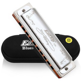 East top Harmonica Key of B, 10-Hole Diatonic Harmonicas Blues Harp Mouth Organ with Silver Cover, Standard Harmonicas For Adults,Professionals, Beginner, Students and Kids, as Gift