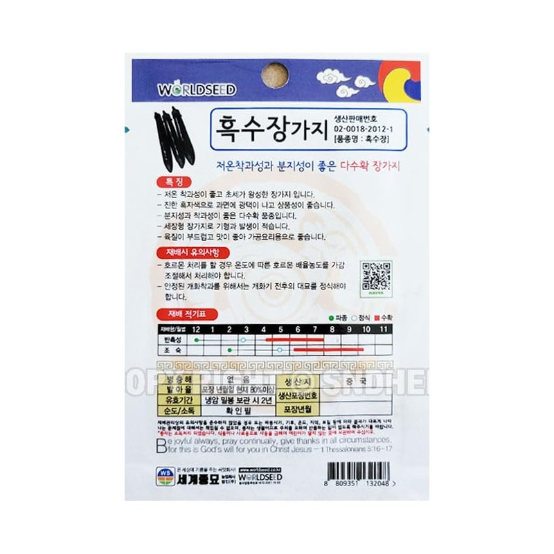 Eggplant Plant Seeds Korean, 1 Pack, 4 Grams (가지)