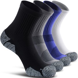 CWVLC Unisex Cushioned Compression Sport Quarter Socks, 4-pairs (Black2,Grey2,Royal Blue2,White2), XL