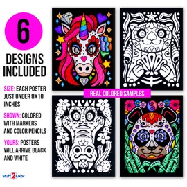 Stuff2Color Amazing Animals - Fuzzy Velvet Coloring Poster 6 Pack - (Great for Kids, Adults, Group Activities and Kids) - Includes Unicorn, Panda, Cat, Otter, Gorilla, and Gator Poster