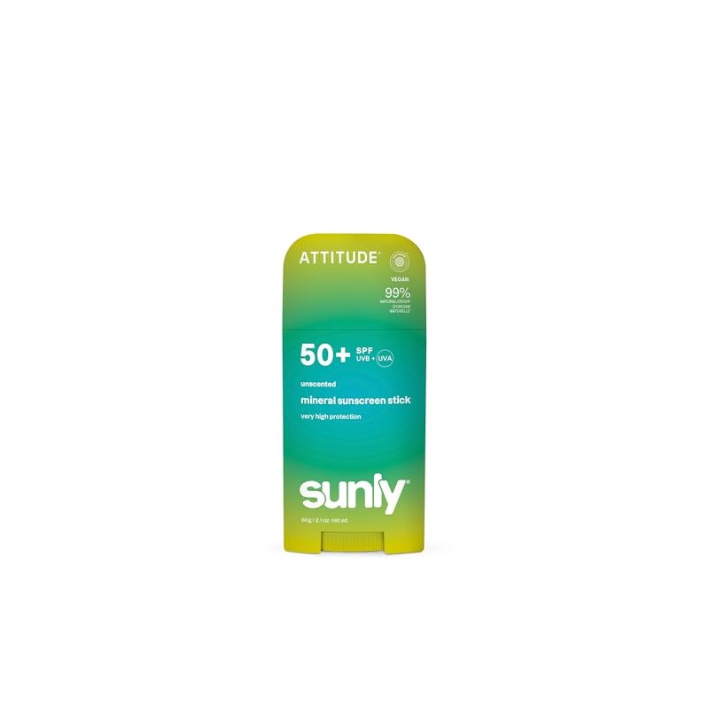 ATTITUDE Mineral Sunscreen Stick SPF 50, Broad Spectrum Zinc Oxide,