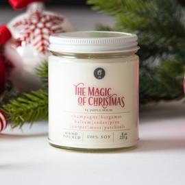 Magic of Christmas Soy Candle | Strong Scented Candle Cedar + Pine + Juniper + Champagne + Bergamot | Stocking Stuffer Gift for Mom | Long Burn Time 40+ Hours - 8 oz.