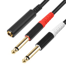 Lrbners 1/4" Female to Dual 1/4" TS Male Splitter 1FT - Mono Y-Cable with Zinc Alloy Housing, Shielded for Mixers, PA Systems & Drum Machines