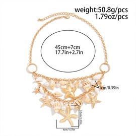 Seashell Starfish Charm Beach Necklace for Women Gold Sea Shell Pearls Fish Beachy Chokers Necklaces Hawaiian Vacation Ocean Jewelry Tropical (Starfish)