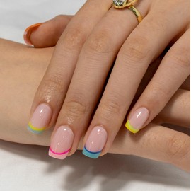 Curvlife Rainbow Short Press On Nails Stick On Nails Short Fake Nails Design Glossy Acrylic Nails Stick On Nails Tips Glue On Nails False Nails For Women Nail Kit With Nail Glue