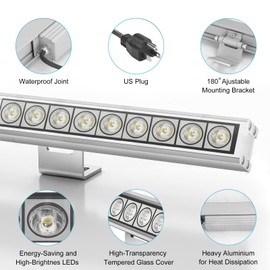 nanzgecc 2-Pack 72W 2700K Wall Washer Light IP67 Waterproof 40in LED Wall Washer Lights 120V Aluminum Wash Light Bar Outdoor Wall Wash Lighting for Landscape Garden Yard