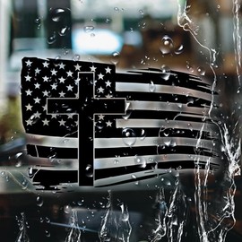 American Flag with Cross Decal Black and White USA Patriotic Vinyl Sticker Waterproof Car Truck Laptop Window Accessory Police Military Support Gift 7 x 4,77 Inches