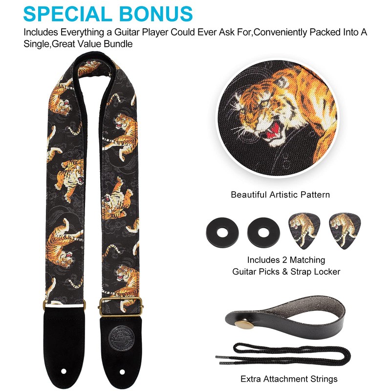 Himalaya Tiger Japanese Traditional Art Pattern Torah Canvas Guitar Strap