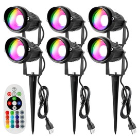 Landscape Lights 10W Christmas Spot Lights Outdoor RGBW Color Changing RGB and Warm White AC 110V-240V LED Landscape Lighting Remote Control Spotlight for Outdoor Yard Garden Lawn (6Pack)