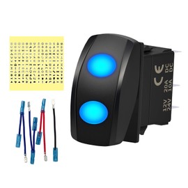 3 Way Latching Rocker Switch DPDT UTV Maintained Toggle Switch Dual Lens Blue Led 7P ON-Off-ON 12V 24V Marine Rocker Switch for Winch Pump Switch for Cars Trucks Caravans Boats RV SUV ATV UTV