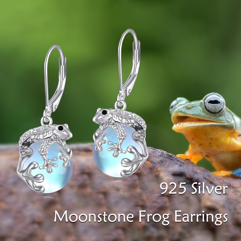 Frog Earrings for Women 925 Sterling Silver Moonstone Dangle Earrings