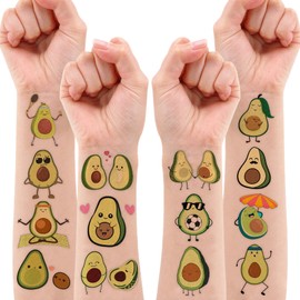 8 Sheets (96PCS) Cute Avocado Temporary Tattoo Stickers Fruit Themed Birthday Party Supplies Decorations Favors For Kids Boys Girls Gifts Classroom School Prizes Rewards